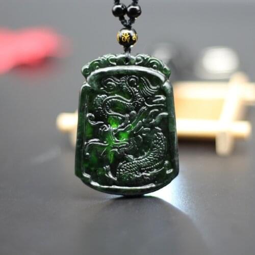 Natural Black Green Jade Dragon Pendant Necklace Chinese Hand-Carved Charm Jewelry Accessories Amulet for Men Women Lucky Gifts