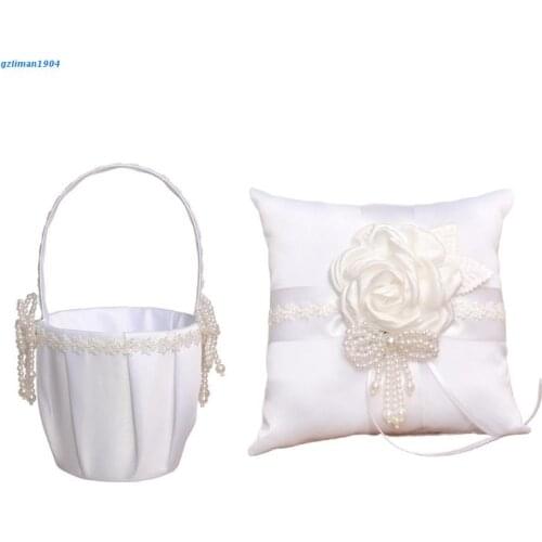 P15D Ivory Wedding Flower Girl Basket 24cm Height Bridesmaid Handle Flower Baskets