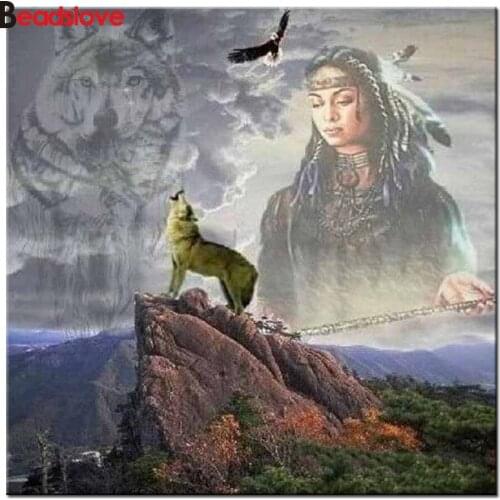 FULL DIY Diamond Painting Indian landscape art abstract woman and wolf Cross Stitch Mosaic Gifts for Kids Diamond Embroidery