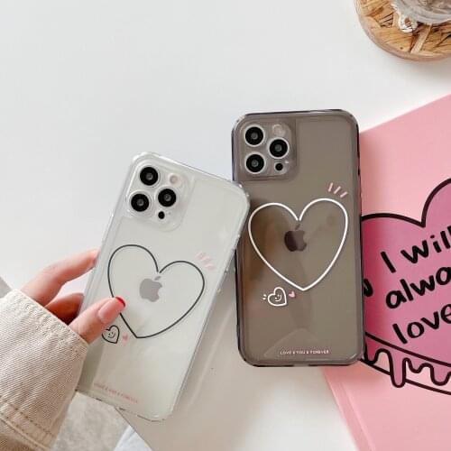 Smiley Love Pattern Side TPU Transparent Phone Case For iPhone 12 11 Pro Max Mini XS XR XS X 7 8 SE Plus Cute Back Cover Coque