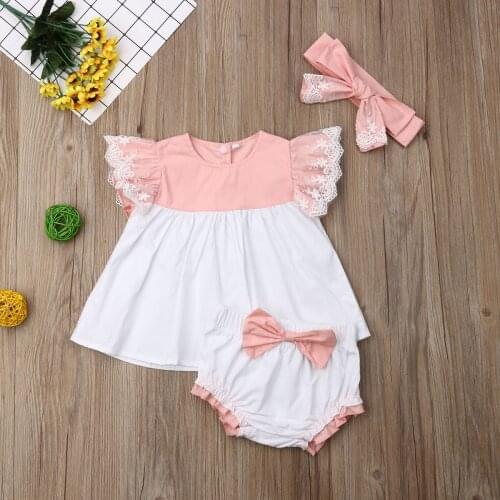 Pudcoco Summer Newborn Baby Girl Clothes Solid Color Fly Sleeve Lace Ruffle Tops Bowknot Short Pants 2Pcs Outfits Summer Clothes