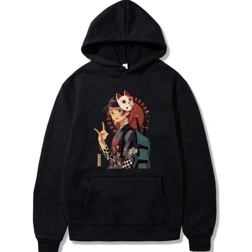 Hot Anime Demon Slayer Print Hoodies Streetwear Men Long Sleeve Loose Oversized Pullover Sweatshirt Streetwear Female Hoodies