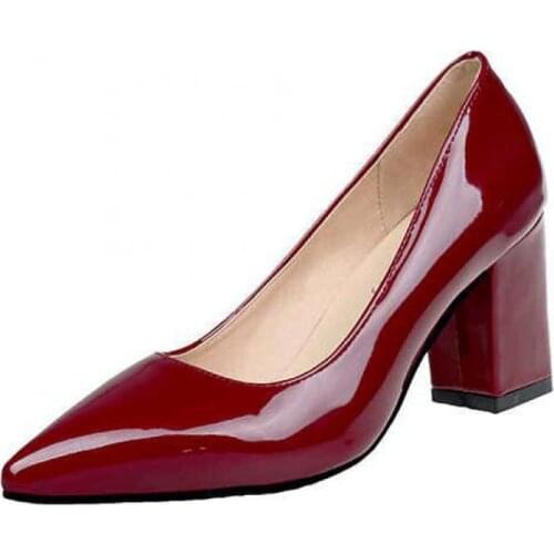 Plus size 33-43 Platform Shoes Square Block Heels Women Pumps Pointed Toe Fashion Gray High Heels Leather Black Party Red Sexy