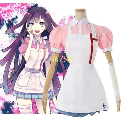 Anime Super Danganronpa 2 Cosplay Mikan Tsumiki Uniforms Costume for women shirt + apron + skirt + bandage Halloween carnival