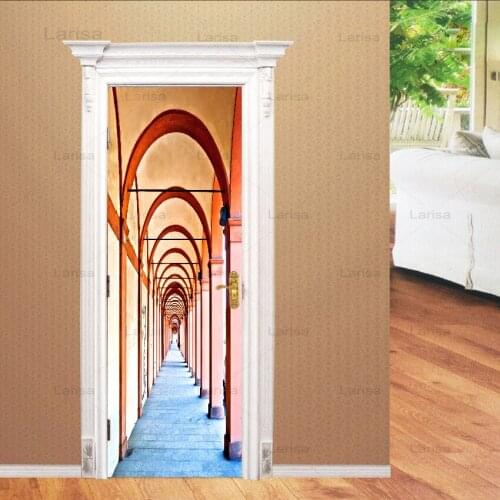 Vintage Morocco Building Door Sticker 3D DIY Home Decoration Door Pictues PVC Waterproof Art Poster For Living Room