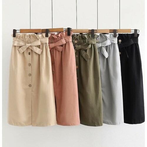 Womens Elastic High Waist Bowknot Button Front OL Work Midi Pencil Skirt AAA