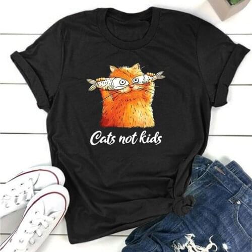 Funny cat pattern T Shirts Women Short Sleeve Cotton O-neck Tee Shirt Femme Casual Tshirt Women Top Loose Camiseta Mujer