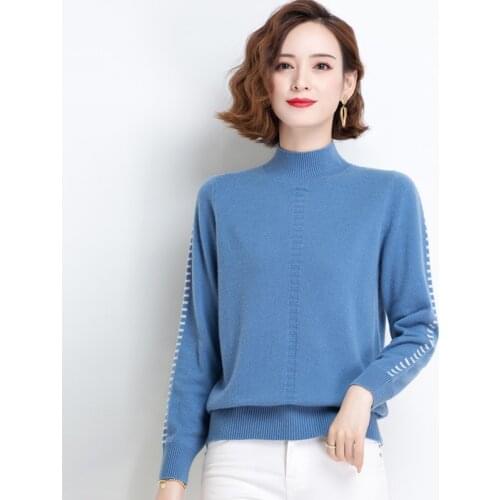 Women 100% Wool Jumper Winter Autumn Soft Cashmere Sweater Ladies Long Sleeve Warm Basic Bottom Sweater Blouse