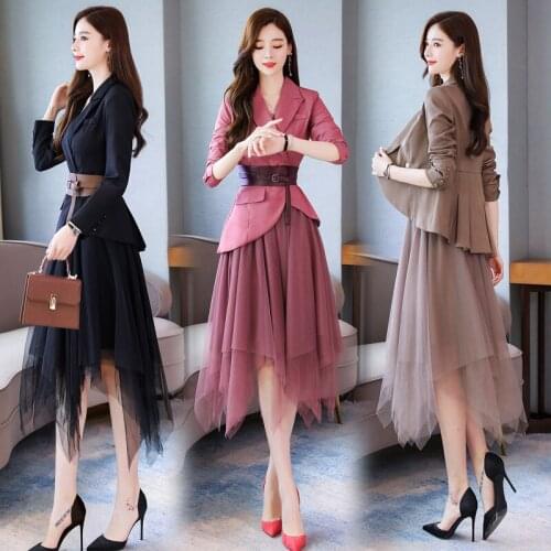 Women blazer skirt set plus size women Net skirt suits office lady suit lady uniform Formal skirt and suits jacket 2 piece set