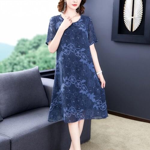 Summer Vintage Floral Mulberry Silk Midi Sundress 2021 Korea 5XL Plus Size Women Printed Dresses Elegant Bodycon Party Vestidos