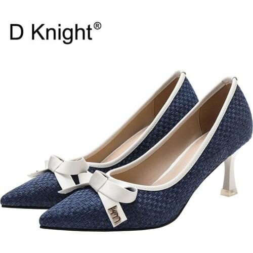 2021 Luxury Women High Heel Shoes 6.5cm Thin Heel Pointed Toe Brand Wedding Shoes 34-40 Sexy Ladies Bow High-heeled Woman Pumps