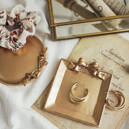 80% Dropshipping!! Retro Display Tray with Bowknot Resin Smooth Shiny Photo Props Dish Home Decor