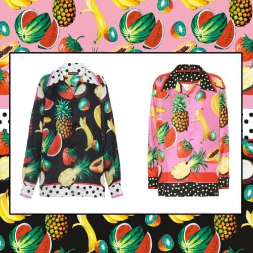 88X145cm Banana/Strawberry/Watermelon/pineapple Frult Imitation Silk Satin Fabric For Woman Summer Blouse Tissu Tela DIY Sewing