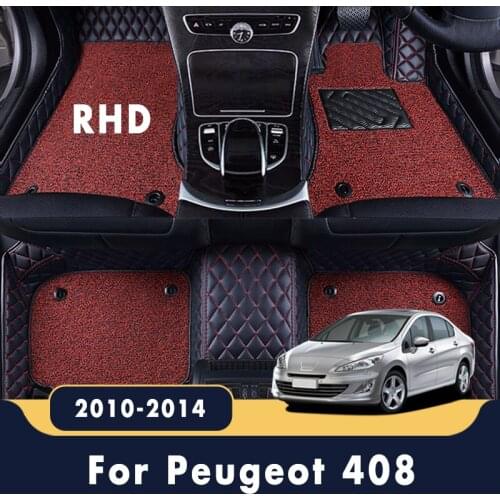 RHD Car Floor Mats Carpets For Peugeot 408 2014 2013 2012 2011 2010 Luxury Double Layer Wire Loop Auto Interior Accessories Rugs