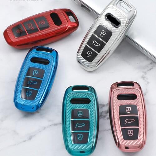TPU Carbon Fiber Car Remote Key Case Cover Fob for Audi A6L A7 A8 Q8 E-tron C8 D5 2019 2020 Car Key Cover Holder Shell Skin
