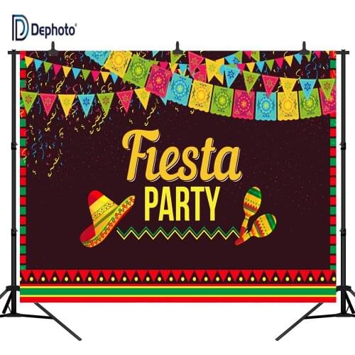 DePhoto Fiesta Pictorial Cloth Mexico Stripes Cinco de Mayo Backdrop for Party Decoration Studio Photography Background CM03