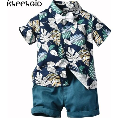 Childrens sets 2020 new Fashion printing boys suits multi-color summer short-sleeved flower cardigan casual shorts