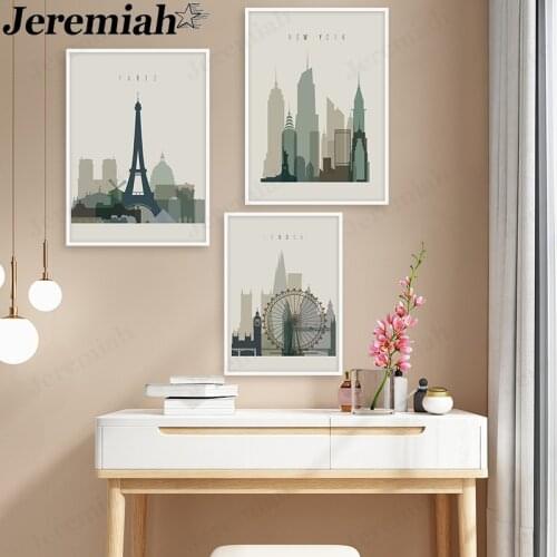 City Outline Canvas Poster London New York Landscape Painting Picture Print Wall Art Modern Room Living Room Decoration