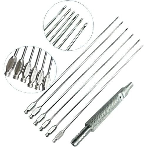 Liposuction Cannulas Needles 6pcs with Suction Handpiece Autoclavable for Abdomen Liposuction Tools