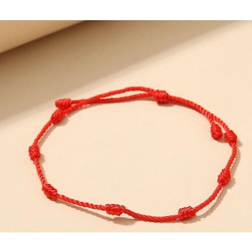 2Pcs 7 Knots Lover Red String Friendship Bracelet Attract Wealth Amulet Success