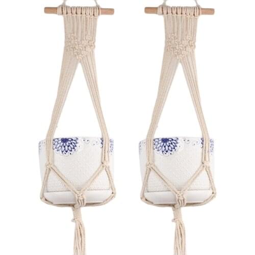 2 pcs Beautiful Pot Holder Hemp Braided Rope Flower Pot Holder Macrame Plant Hanger Hanging Planter Basket for Home Decoration