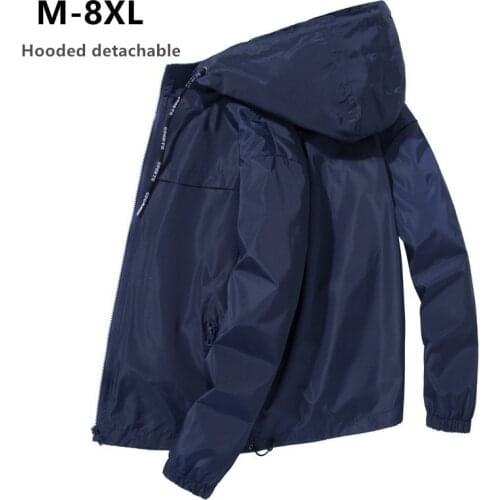 Jacket Men Plus Size 6XL 7XL 8XL Spring Autumn Thin Windbreaker Mens Hooded Bomber Coat Streetwear Boy Zipper Casual Sportswear