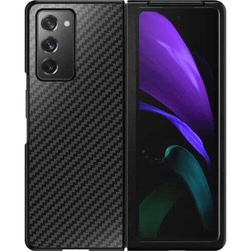 Fashion Back Phone Case For Samsung Galaxy Z Fold 2 W21 5G Luxury All-inclusive Carbon Fiber Pattern Leather Shell Cover