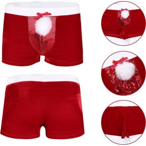 New Year Red Mens Lingerie Velvet Christmas Holiday Boxer Shorts Underwear Underpants Sexy Men Halloween Costumes