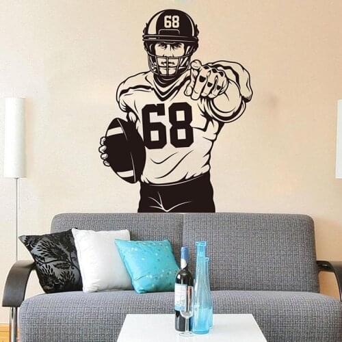 Custom Number America Football Soccer Player Wall Sticker Kids Room Bedroom Sport Football Rugby Wall Decal Playroom Vinyl Decor