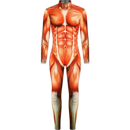 New Halloween Cosplay Costumes For Men 3D Attack On Titan Anime Printed Muscle Zentai Bodysuit Jumpsuits