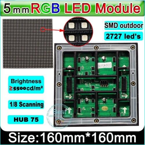 Custom Edition full color display SMD 3 in1 P5 LED module,1/8 scan, 160*160mm ; waterproof RGB panel