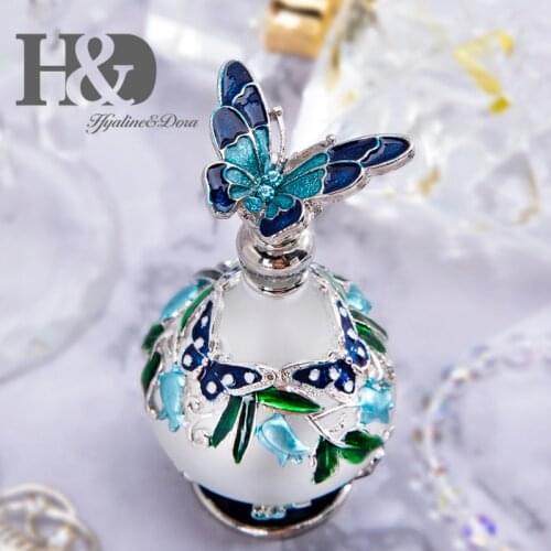 H&D Blue Butterfly Decorative 25ml Frosted Glass Empty Perfume Bottle Refillable Essential oil Container Home Wedding Decor Gift