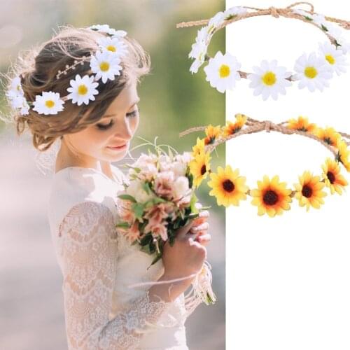 Straw hat rope long pointed sun flower wreath small daisy hair band braided small daisy hairwear