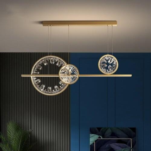 Modern Creative Led Chandelier Dining Room Crystal Long Pendant Lamp Restaurant Kichen Bar Round Rings Gold Decora Hanging Light