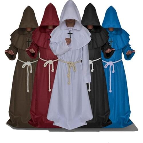 Medieval Monk Clergy Plauge Doctor Costume Gown Robe For Adult Men Priest Hood Cowl Cape Christian Cloak Halloween Outfit Shawl
