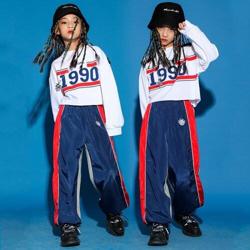 Loose Hip Hop Clothes For Girls White Tops Sport Jogger Pants Hip Hop Kids Costumes Street Dancewear Jazz Stage Outfit BL5421