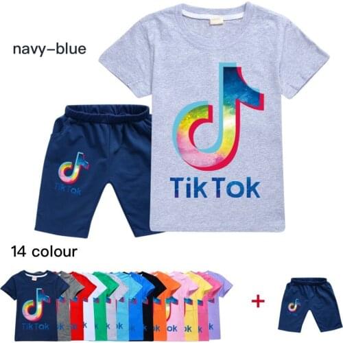 TIK TOK Spring Summer New Suit Cotton Kids T-shirt And Shorts Two-piece Children Clothing Set 2-14 Years Girl Boys Clothes