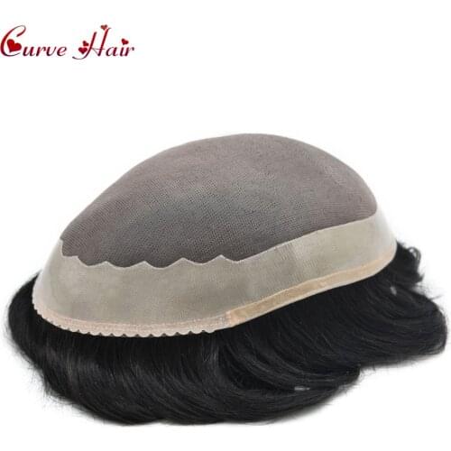 Fine Mono Indian Remy Comfortable And Durable Mens Toupee Poly Coating Around Hair System Monofilament Replacement Hairpieces