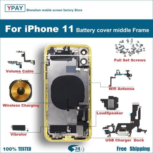 For iPhone 11 11Pro Battery Back Cover+ Middle Chassis Frame+SIM Tray + Side Key Parts Rear+flexible cable Housing Case Assembly