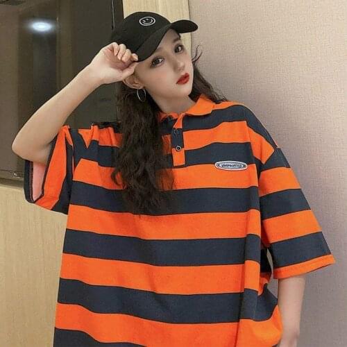 2021 Spring And Summer Striped Short Sleeve T-shirt Women Korean Loose New Harajuku Gothic Punk Clothes Graphic Tee Streetwear