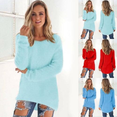 L-XXXL Mohair warm sweater Womens Casual O-neck Solid Long Sleeve Jumper Sweaters Blouse Tops סוודר pull noël famille Macaron F4