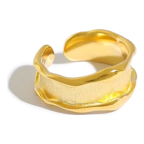 SHANICE Korean S925 sterling silver ring ins niche design wave pattern drawing surface open ring female silver ring