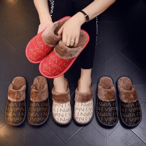 Winter Warm Indoor Cotton Slippers Women Mens Home Flat Waterproof Couple Slippers Soft Comfortable Plush Womens Shoes