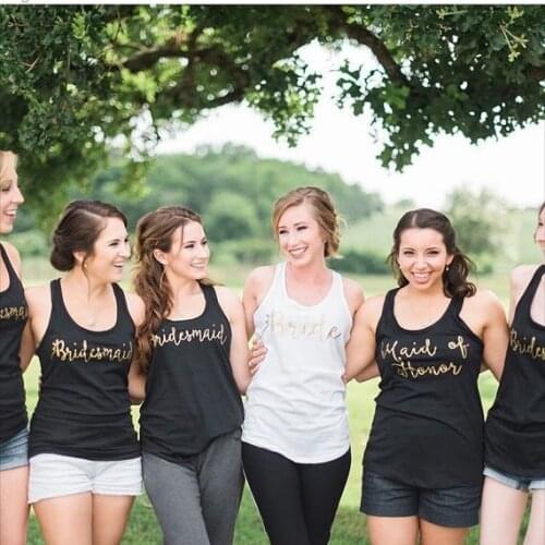 Customize gold Bridesmaids Bride t shirts tees Hen night Bachelorette Tanks tops bridal shower t Shirts Party favors