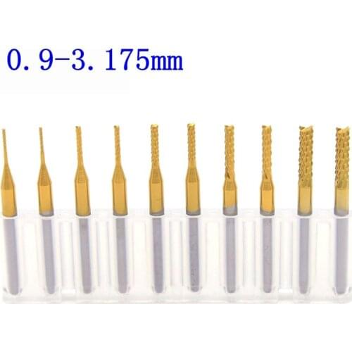Wood router bit 0.9-3.175mm titanium coating pcb strawberry metal cutting cnc rotating burr 10PCS tungsten carbide wood cutter
