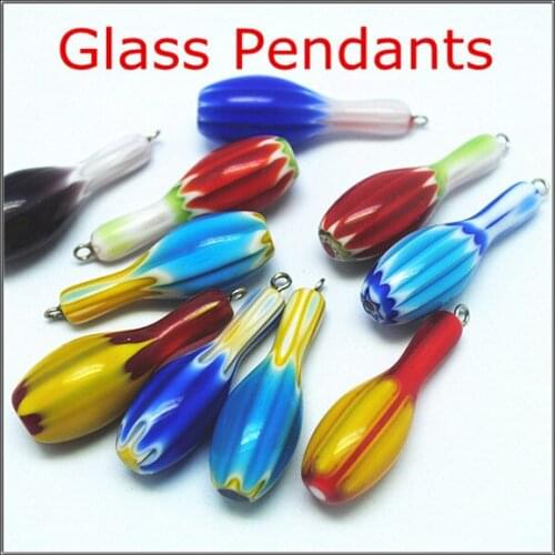 Wholesale 10pcs glass pendant bowling shape of jewelry pendant size 38x13mm fashion glass jewelry pendant top fashion in US