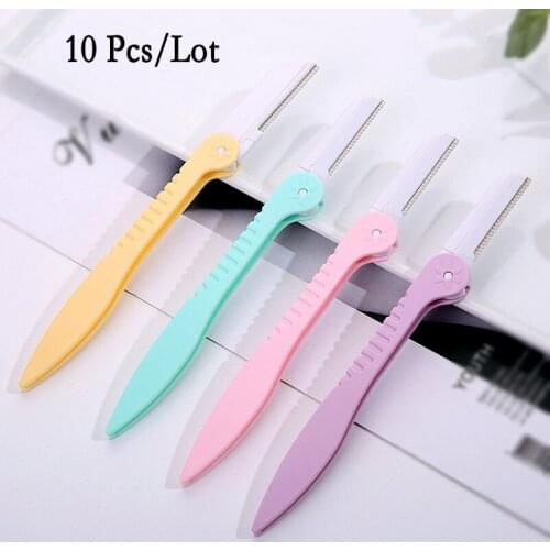 10Pcs Colorful Eyebrow Trimmer Face Hair Razors Womens Eyebrow Shaver Hair Removal Makeup Tool Folding Brow Shaver Makeup Tool