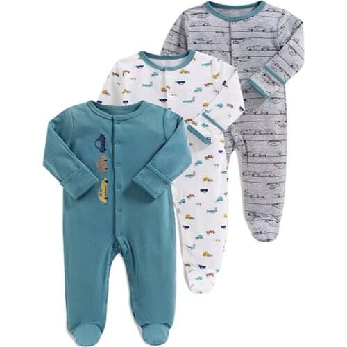 2021 3pcs /set Baby Sleepsuits 100% Cotton Infant Boy Girl Footies Rompers Babies Newborn Clothes Pajamas Jumpsuit 0-12m Unisex