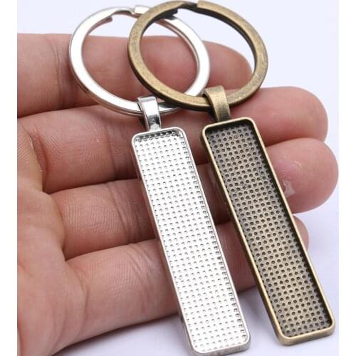 3pcs fit 10x50mm rectangle cabochon keychain base setting blanks diy bezel trays for key chain keyring making