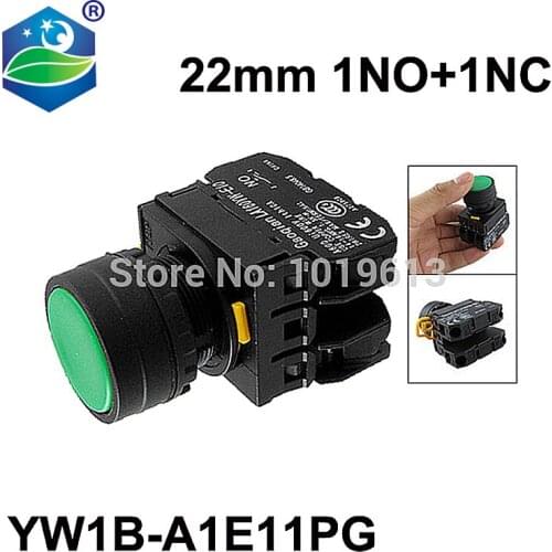 40mm Green Sign Momentary Mushroom Push Button Switch 1 NO 1 NC YW1B-M4E11PG